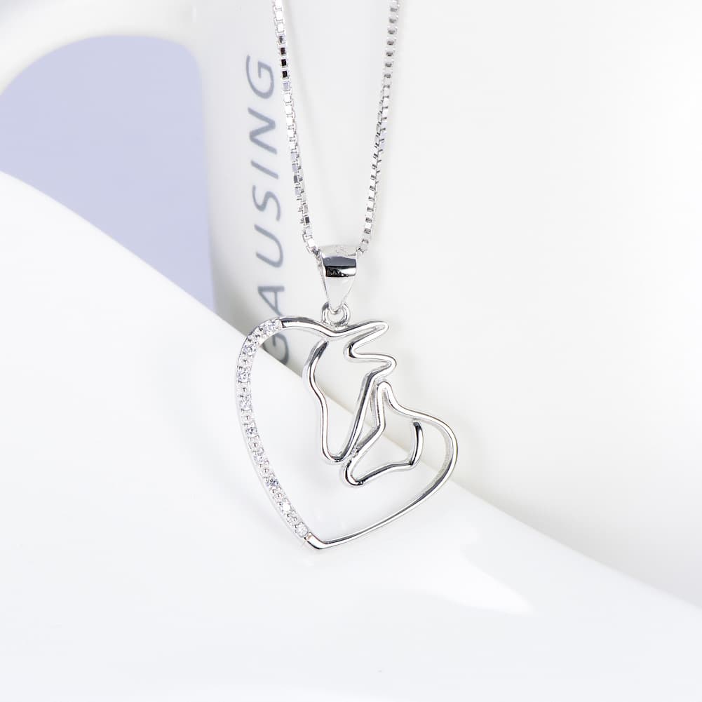 925 Sterling Silver Necklace Double Horse Head Pendant Necklace