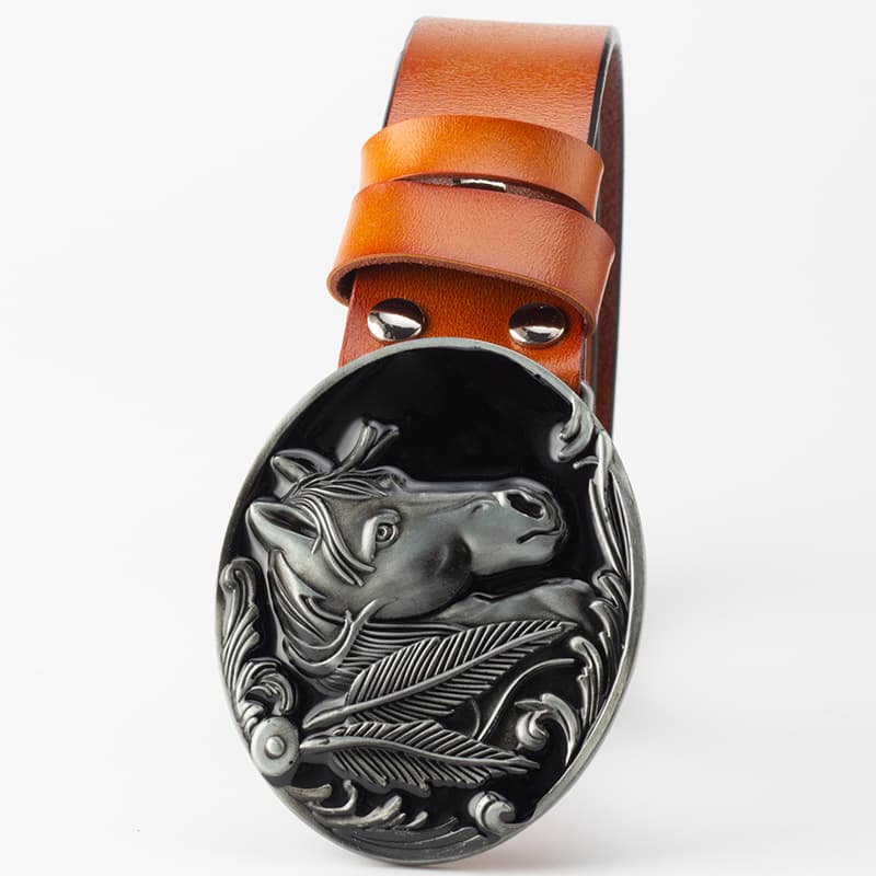 Leather horse buckle belt