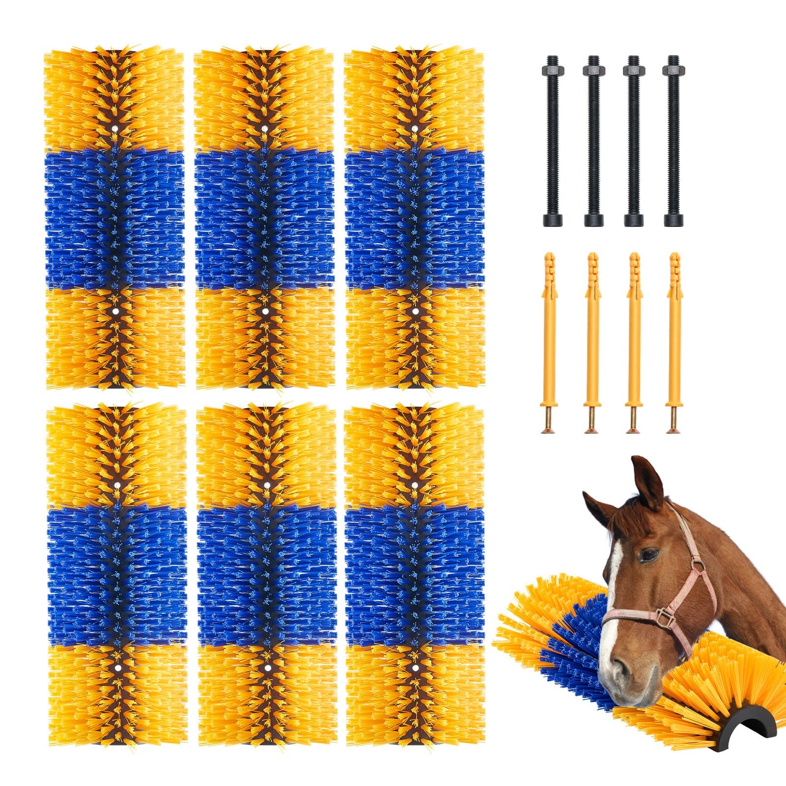 Kratzbürste, 6er-Set Viehbürste Mit 12 Schrauben, 51 X 19 X 10 Cm Scheuerbürste, Zur Linderung Von Juckreiz &  Zur Reinigung, Fellpflege & Kratzbaumbürste Für Pferde, Schweine & Rinder